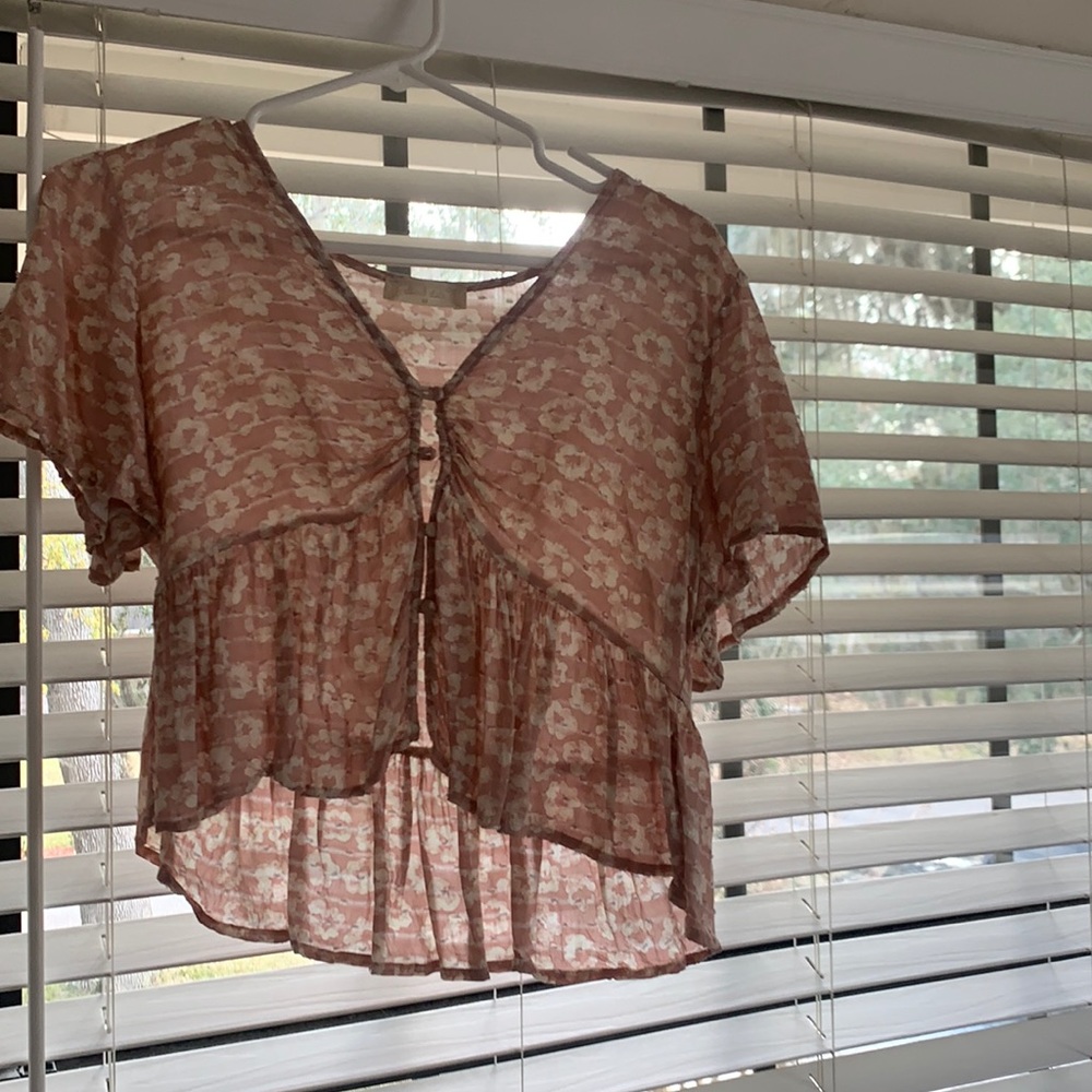 Light pink floral button blouse